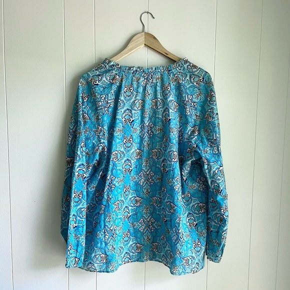 Talbots Women’s Blue and Brown Print Long Sleeve Lightweight Cotton Top … - Picture 4 of 10